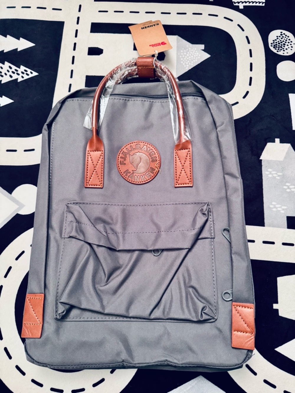 Fjallraven Kanken Grey Backpack With Leather Handles
